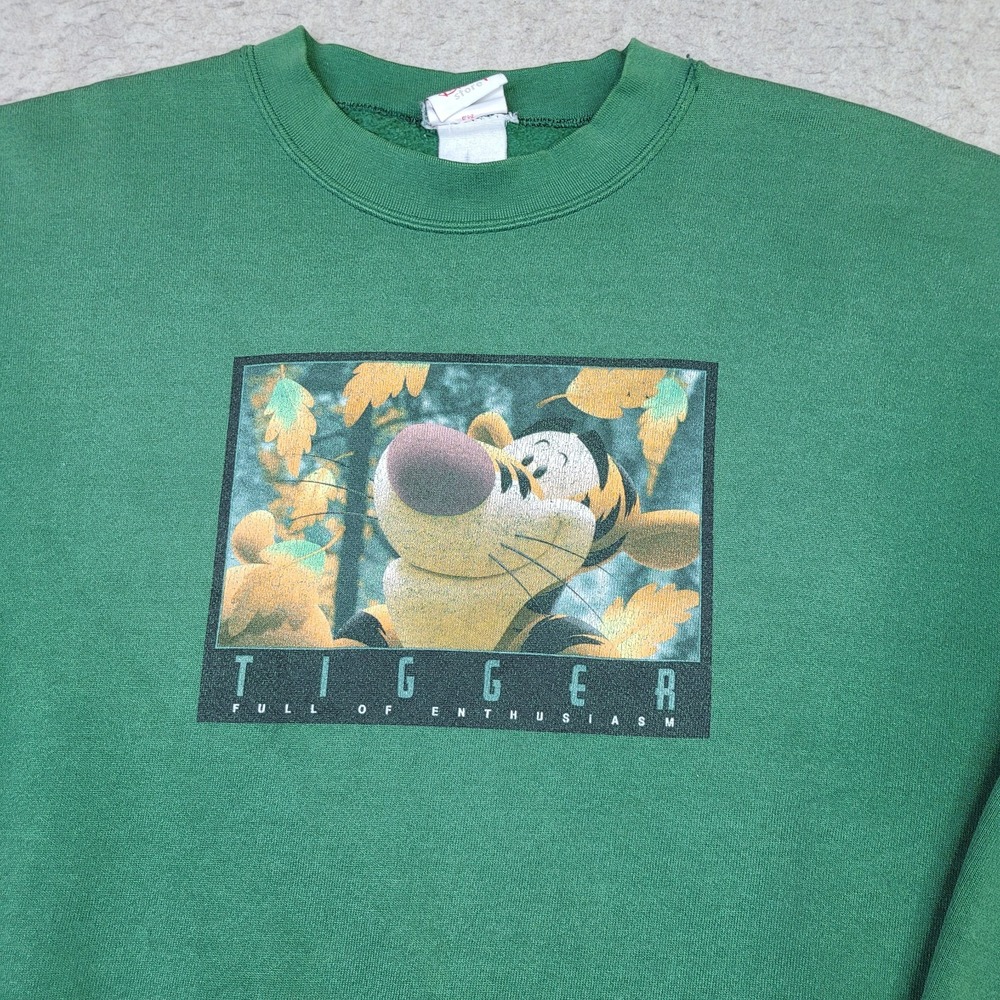 Vintage 90s Disney Store Tigger Sweatshirt XL Green Sketch Crewneck Made in USA - Picture 2 of 8